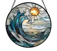 Sun Catchers for Windows, Ocean Suncatcher, Stained Glass Suncatcher with Chain and Hook, Hanging Window Decorations for Home, Balcony Decor, Garden Wall Decorations, Gardening Gifts for Women