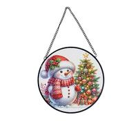 Sun Catchers for Windows, Stained Christmas Halloween Sun Catchers Indoor Outdoor Hanging Decoration Wall Art Home Office Decorations-09-Christmas Tree Snowman||6x6 Inch