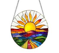 Sun Catchers For Windows,Sun Shape Hanging Garden Ornaments Outdoor,Hanging Ornaments with Stained Glass Effect,Acrylic Sun Catcher with Chain and Hook,Garden Hanging Ornaments for Home,Balcony