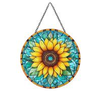 Sun Catchers for Windows,Sunflower Stained Glass Suncatcher,Bright Sunflowers Sun Catchers,Suitable for Garden Living Room Christmas Tree Decoration Mother's Day Thanksgiving Gift