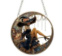 Sun Catchers for Windows, Vintage Acrylic Suncatcher, Moon & Witch Gothic Ornaments, Witch Gifts, Stained Glass Window Hangings for Window Bedroom Garden Party Car Decor