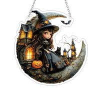 Sun Catchers for Windows, Vintage Witch Acrylic Suncatcher, Hanging Moon & Witch Ornaments, Gothic Sun Catchers for Garden Window Bedroom