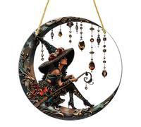 Sun Catchers for Windows, Witch Suncatchers Cat Witch Moon Vintage Acrylic Flat Suncatcher, Window Hanging Decoration Witch Gifts Car Garden Gothic Ornaments(20 * 20 cm)