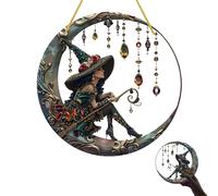 Sun Catchers For Windows Witchy Gifts For Women Gothic Gifts The Witch Gifts Moon & Witch Ornaments Gothic Stained Glass Window Decorations Suncatcher (20 * 20cm)