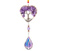 Sun Catchers,Healing Crystal Stone Sun Catchers,Tree of Life Natural Chakra Healing Crystal Gife for Women,Amethyst Gifts for Girl