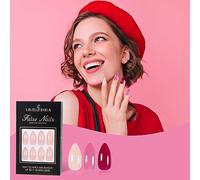 Sun Change Color Nail Tips Pink To Red Mood Change Manicure Kit Stiletto Acrylic Stick on Static Nails for Women Girls