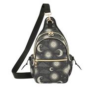 Sun Cloud Moon Black print Crossbody Sling Bag Small Lightweight Shoulder Bag, Casual Chest Bag for Hiking Travel Daypack