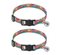 Sun Colorful Art Words Doodle Collar for Small Dogs 5-15Lbs Release Buckle Collars for Girl and Boy Dogs 2 Packs