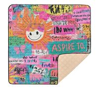Sun Colorful Art Words Doodle Large Stylish Baby Playmat for Floor Water Resistant Playroom Activity Mat for Babies Infants Toddlers, 50'' x 50''