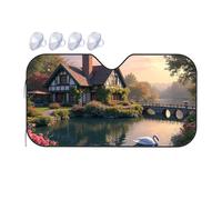 Sun Cover For Car Windshield A Picturesque Cottage By A Serene Lake With A Swan Floating On The Water Car Windshield Sunshade Sunshade For Car Windshield Triangle Sun Shade(70x130cm)