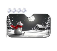 Sun Cover For Car Windshield A White Cat Wearing A Red Scarf Sits In A Snowy Landscape Under A Full Moon Car Windshield Sunshade Sunshade For Car Sun Visor(76x140cm)