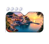 Sun Cover For Car Windshield Sunset Over Coastal Town With Boats In The Harbor Car Windshield Sunshade Sunshade For Car Sun Visor(76x140cm)