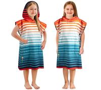 SUN CUBE Kids Surf Poncho, Hooded Changing Robe, Quick Dry, Absorbent, Lightweight Sand-Resistant Microfiber Wearable Towel, Beach & Pool Cover-Up for Boys & Girls, Orange Stripe, Kids (3-7)