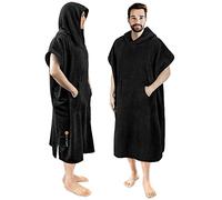 SUN CUBE Surf Poncho Changing Robe with Hood, Thick Quick Dry Microfiber Wetsuit Changing Towel for Surfing Beach Swim Outdoor Sports Men, Absorbent Wearable Towel Cover Up with Pocket, Black