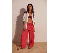 Sun Dazed Cotton-Linen Striped Pants by free-est at Free People in Cherry Combo, Size: Small - female