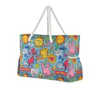 Sun Doodle Blue Art Abstract Sandproof Duffel Bag Sports Tote with side pocketes Sport Weekender for beach&school&work