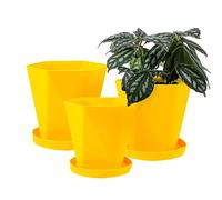 Sun-E Planters for Indoor Plants Flower Pots 7.6/6.5/5.1Inch Set of 3 Plant Pots for Outdoor with Drainage Holes and Saucers Modern Decorative Gift Idea (Earthen Yellow)