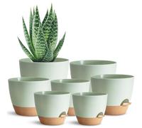 SUN-E Self Watering Plant Pot with Drainage Hole, Flower Plants Pots for All Indoor Plants,Modern Green Plastic Self Watering Planters Succulent Pot 7pcs/Set