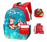 SUN EIGHT Kids’ Christmas Backpack - Glow-in-the-Dark Santa & Reindeer Design, Lightweight School Rucksack with Spacious Compartments, Xmas Gift for Boys and Girls