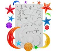 Sun Face Moon Stars Polymer Clay Molds, Chocolate Moulds Cake Decorating Tools, Fondant Star Silicone Mold Silicone Gumpaste Sugarcraft DIY Resin Crafts