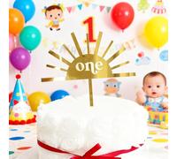 Sun First Birthday Cake Topper, Gold Mirror Acryli One Cake Decoration Sign 1st Birthday Cake Charm for Boys Girls Boho Theme Anniversary Party Decoration Photo Booth Props