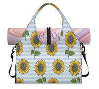 Sun Flower Blue Striped Sports Duffel Bag for Women Men Sunflower Weekend Overnight Bag with Shoe Compartment Shoulder Tote Luggage Bag for Yoga Gym Travel