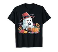 Sun Flower Ghost Cute Pumpkin Ghost Hat Drink Ice Coffee T-Shirt