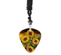 Sun Flower Guitar Pick Necklace Exquisite Titanium Steel Personalized Necklaces Cool Pendant Necklaces Fashion Guitar Pick Holder Necklace Unique Gifts for Adult