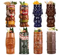 SUN GKOTTA Cocktail Tiki Mugs Set Of 8 - Cute Ceramic Hawaiian Style Cocktail Glasses For Party And Tropical Tiki Bar，Mai Tai Drinkware