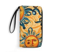 Sun God Wristlet Wallets for Men Women Leather Long Wallet Credit Card Clutch with Cord