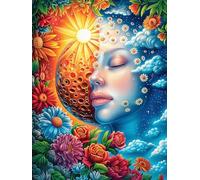 Sun Goddess Face Art 1000-piece Jigsaw Puzzle Set Accompany Fairy Tale Animal For Adults Teens 14+ Logic Skill Indoor Game Family Game Night Summer Recycled Cardboard 1000 PCS