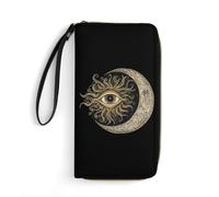 Sun Goth Moon Boho Bohemian Women's Wallet Leather Coin Purse with Hand Strap Travel Long Wallets Credit Card Holder for Daily Use Gifts