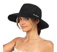 Sun Hat for Women Summer UV Protection Beach Hat Wide Brim Mesh Bucket Fishing Hat with Ponytail Hole Foldable Packable Hat, Black, M