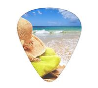 Sun Hat On The Beach Printed Guitar Picks With Organizer Storage Box 0.46 0.71 0.96 Mm Includes Thin Medium Heavy For Bass Electric Acoustic Guitars Ukulele 12 Pack