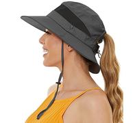 Sun Hat with Ponytail Hole for Women,Sun UV Protection UPF50+ Waterproof Beach Bucket Safari Hiking Hat for Women, Dark Grey, One Size