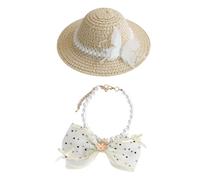 Sun Hats For Dogs Pearl Neck Chain Bow Headgear Adjustable Pet Bucket Hat Fashion Accessory Lightweight Breathable Decorative Costume Stylish Outdoor Shade Cap Puppy Kitten Photography Prop Comfortabl