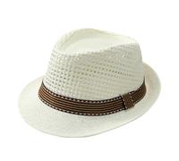 Sun Hats for Men Panama Mesh Breathable Hollow Out Fedora Hat for Men 1920s Short Brims Straw Sun Hat Fisherman Summer Beach Cap Free Size 13 White