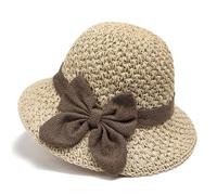 Sun Hats for Women UK Packable Straw Bucket Sun Hat with Wide Brim, Foldable Bowknots Summer Beach Ladies Cap for Party Travel Gardening Fishing Outdoor Daily Wear (Beige)