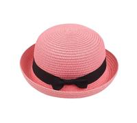 Sun Hats for Women UK, Summer Bowler Decor Straw Hat with Bowknot, Solid Color Foldable Packable Roll Up Hats for Ladies Girls, UV Protection Trendy Beach Hat Caps for Holidays,Travel,Seaside Pink