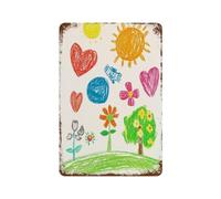 Sun Hearts Flowers Tree Sky Metal Tin Sign Plaque | Wall Decor for Cafe, Club Bar, Office, Home Garden Metal Poster 4x16Inch or 8x8inch