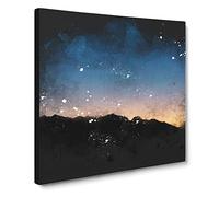 Sun Hiding Behind the Mountain Paint Splash Canvas Print | Gallery Wrapped 30mm Frame Wall Art | 14x14 inches | Ready to Hang | Modern Landscape Picture | Living Room Bedroom Lounge Office