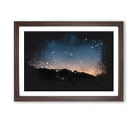 Sun Hiding Behind The Mountain Paint Splash Framed Print | A2 Walnut Framed Wall Art | Ready to Hang | Modern Landscape Picture | Living Room Bedroom Lounge Office