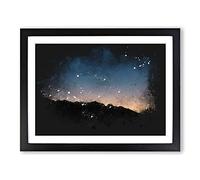 Sun Hiding Behind The Mountain Paint Splash Modern Art Framed Print | A3 Black Framed Wall Art | Ready to Hang | Modern Landscape Picture | Living Room Bedroom Lounge Office