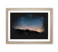 Sun Hiding Behind The Mountain Paint Splash Modern Art Framed Print | A4 Oak Framed Wall Art | Ready to Hang | Modern Landscape Picture | Living Room Bedroom Lounge Office