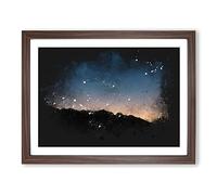 Sun Hiding Behind The Mountain Paint Splash Modern Art Framed Print | A4 Walnut Framed Wall Art | Ready to Hang | Modern Landscape Picture | Living Room Bedroom Lounge Office