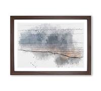 Sun Hiding Behind The Mountain Sketch Framed Print | A2 Walnut Framed Wall Art | Ready to Hang | Modern Landscape Picture | Living Room Bedroom Lounge Office