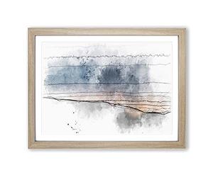 Sun Hiding Behind The Mountain Sketch Modern Art Framed Print | A2 Oak Framed Wall Art | Ready to Hang | Modern Landscape Picture | Living Room Bedroom Lounge Office