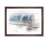Sun Hiding Behind The Mountain Sketch Modern Art Framed Print | A3 Walnut Framed Wall Art | Ready to Hang | Modern Landscape Picture | Living Room Bedroom Lounge Office