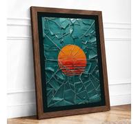 Sun in Fragments Geometric Framed Wall Art Print A1 (84.1×59.4cm) Walnut, Wall Decor for Living Room, Bedroom, Office & Home, Ready to Hang, Art Gift