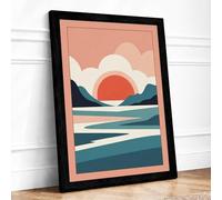 Sun in Still Waters Minimalist Framed Wall Art Print A1 (84.1×59.4cm) Black, Wall Decor for Living Room, Bedroom, Office & Home, Ready to Hang, Art Gift